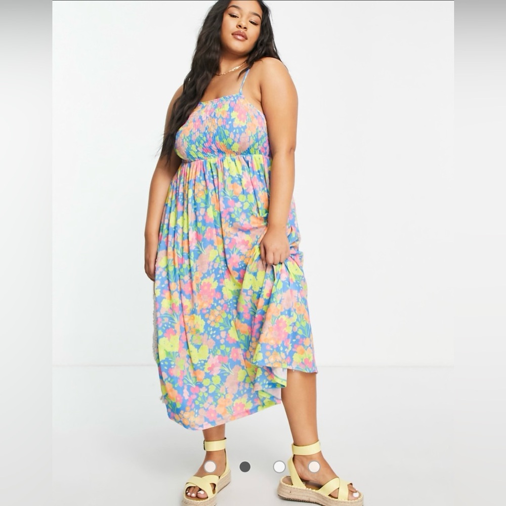 ASOS Curve Pink and Yellow Asymmetrical Maxi Sundress. In EUC.